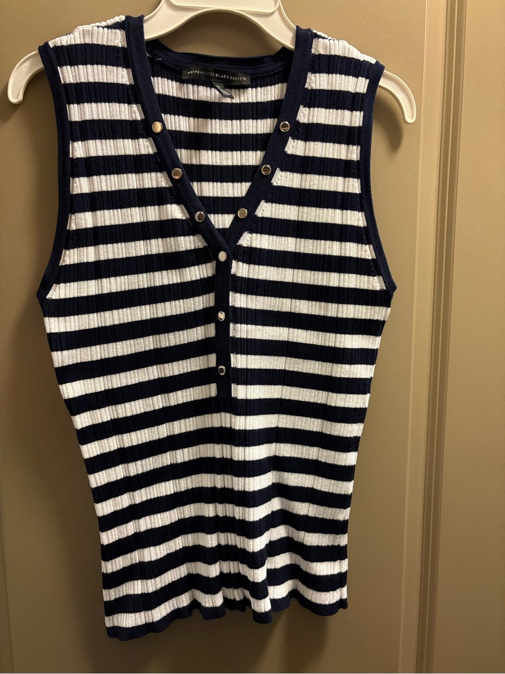 White House Black Market Navy and White Striped Ribbed Tank